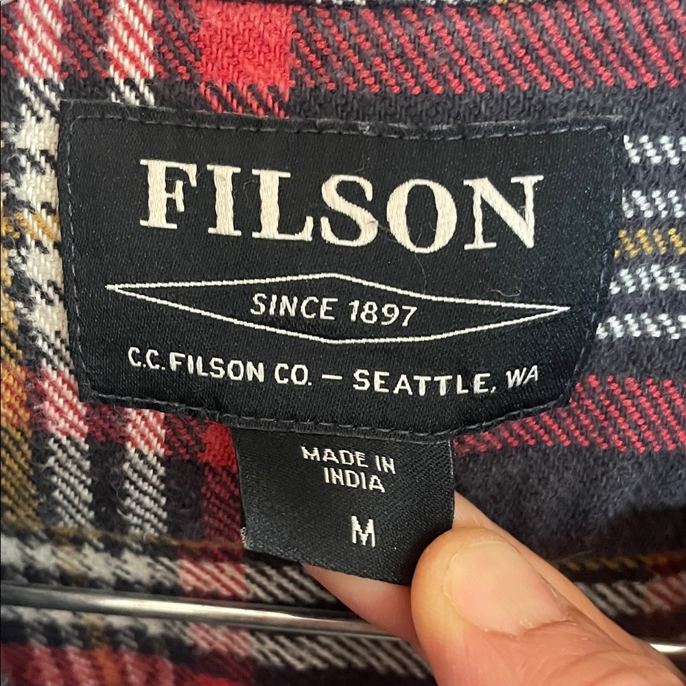Filson Red Black White Yellow Plaid Button-Down lumberjack 100% cotton SOFT - Picture 2 of 15
